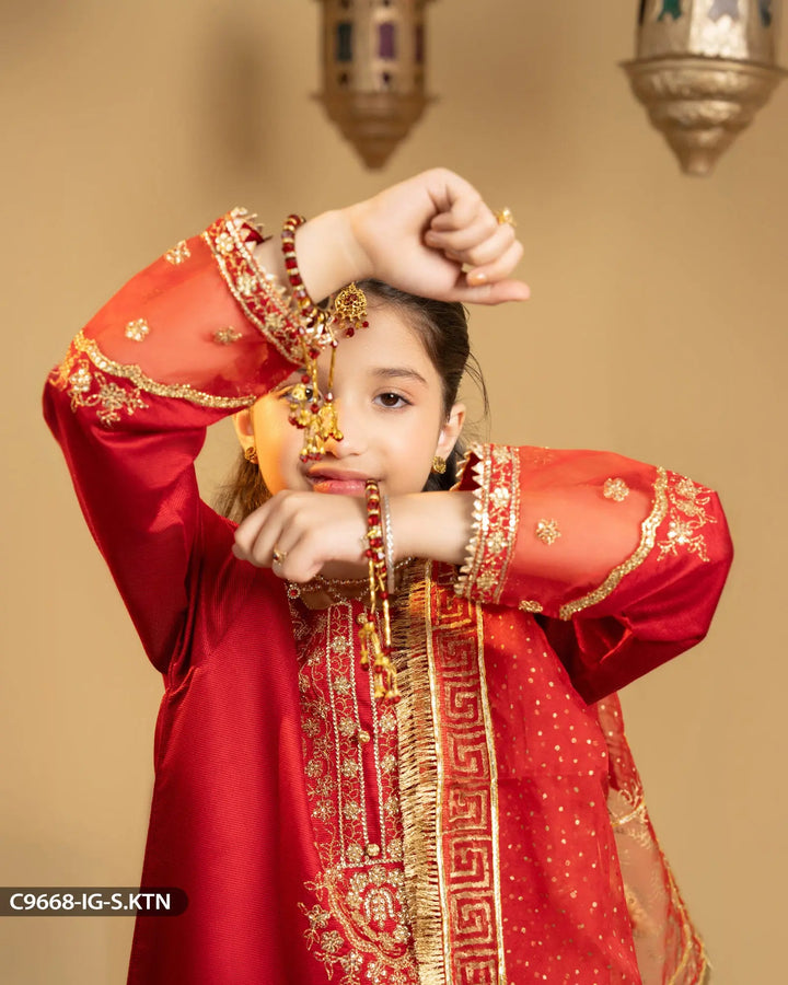 Kids 3 Piece Chambray Katan Suit | 9668-IG-S.KTN - Sha Posh Textile