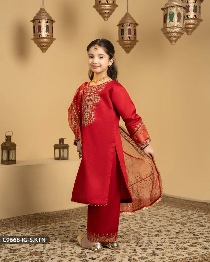 Kids 3 Piece Chambray Katan Suit | 9668-IG-S.KTN - Sha Posh Textile