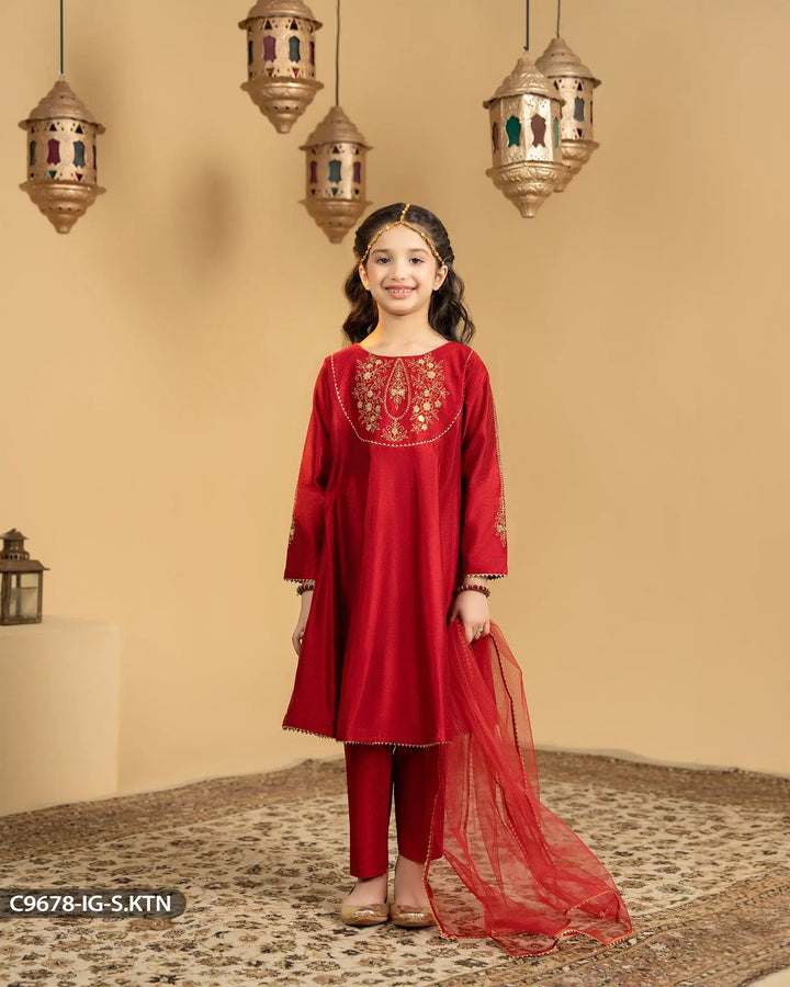 Kids 3 Piece Chambray Katan Suit | 9678-IG-S.KTN Sha Posh Textile