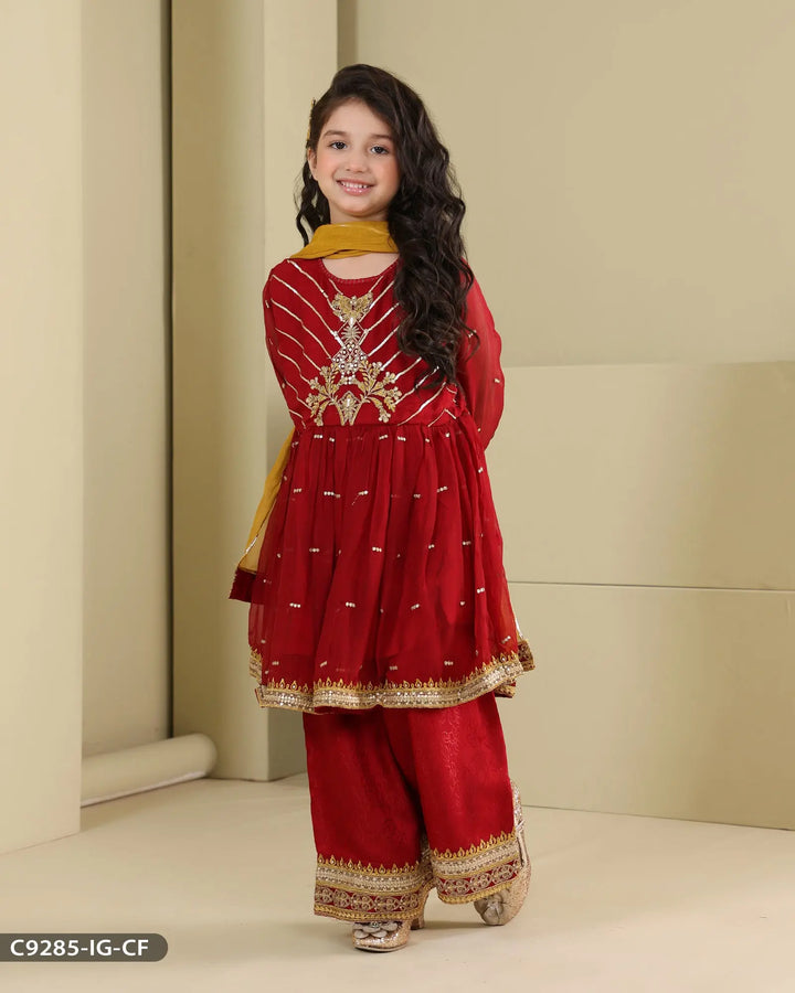 Kids 3 Piece Chiffon Frock | 9285-IG-CF Sha Posh Textile