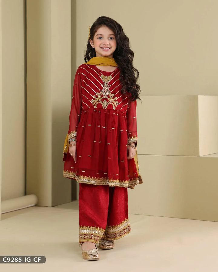 Kids 3 Piece Chiffon Frock | 9285-IG-CF Sha Posh Textile