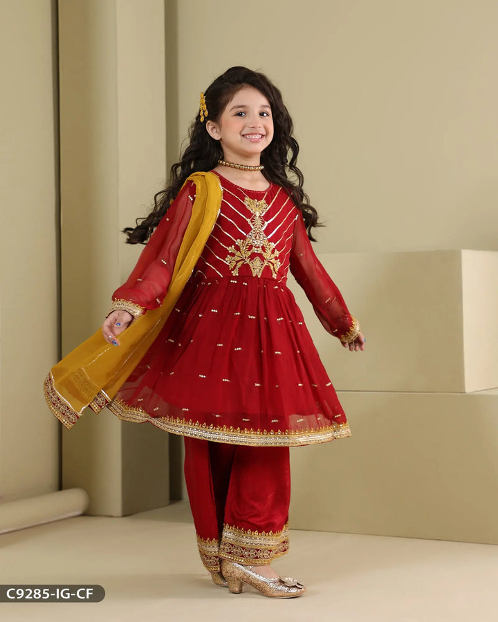 Kids 3 Piece Chiffon Frock | 9285-IG-CF Sha Posh Textile