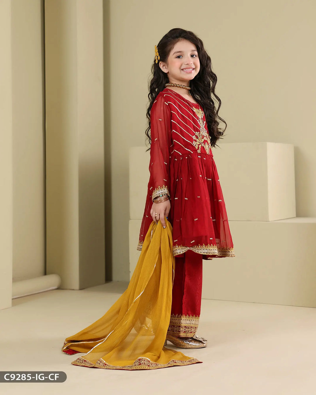 Kids 3 Piece Chiffon Frock | 9285-IG-CF Sha Posh Textile