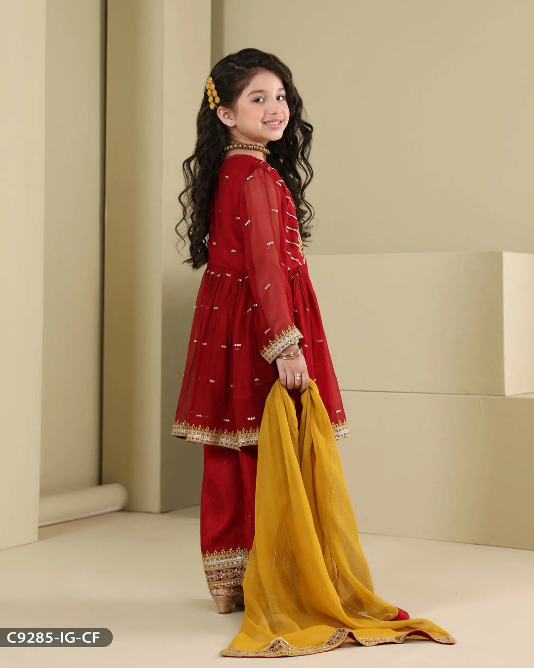 Kids 3 Piece Chiffon Frock | 9285-IG-CF Sha Posh Textile