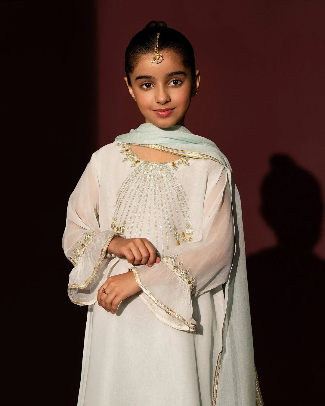 Kids 3 Piece Chiffon Stitched Suit | 9643-IG-CF - Sha Posh Textile