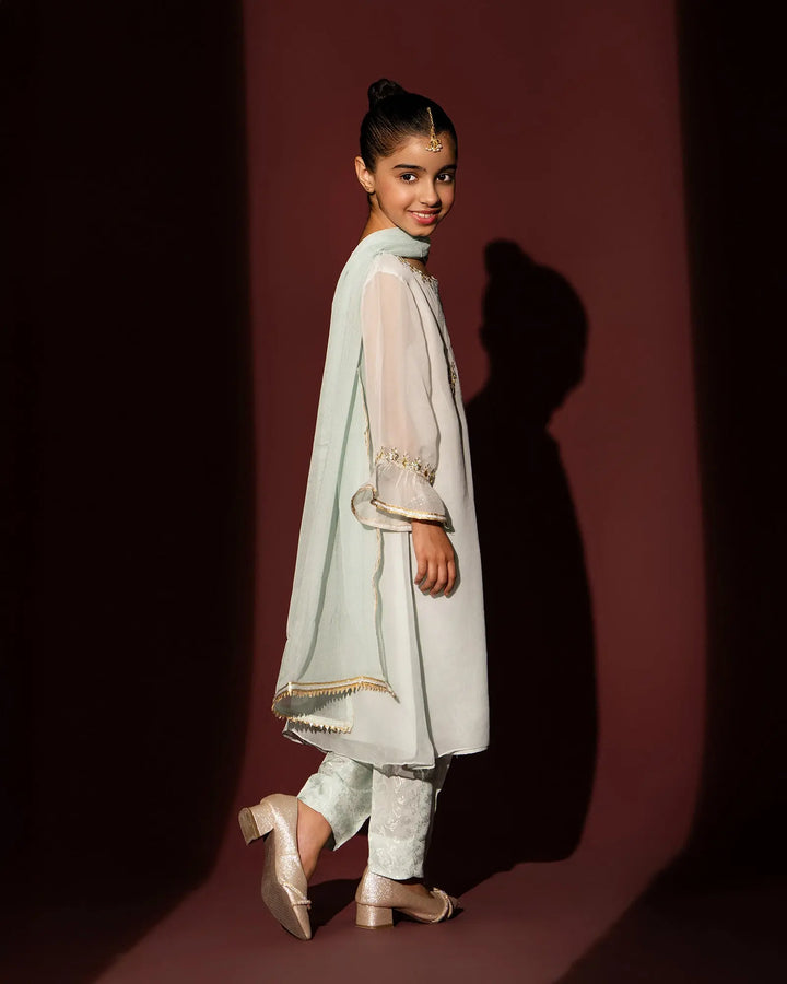Kids 3 Piece Chiffon Stitched Suit | 9643-IG-CF - Sha Posh Textile