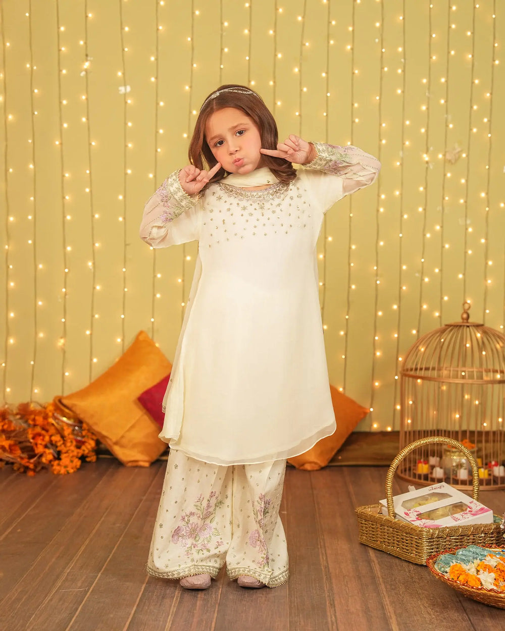 Kids 3 Piece Chiffon Suit Stitched | 4083-SJ-CF - Sha Posh Textile