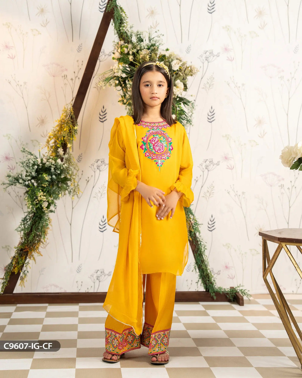 Kids 3 Piece Chiffon Suit | 9607-IG-CF - Sha Posh Textile