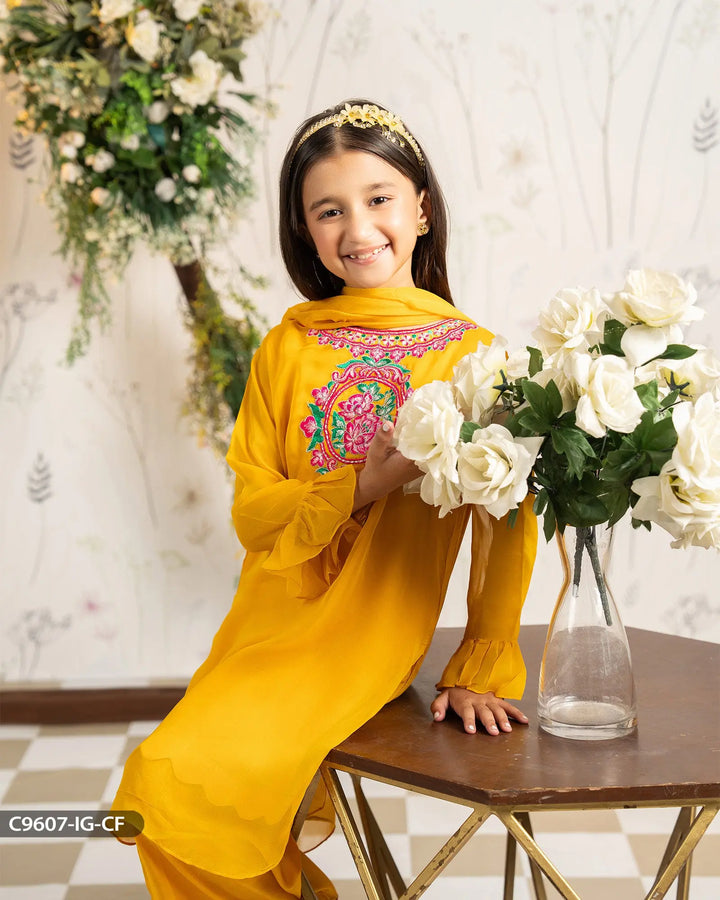 Kids 3 Piece Chiffon Suit | 9607-IG-CF - Sha Posh Textile