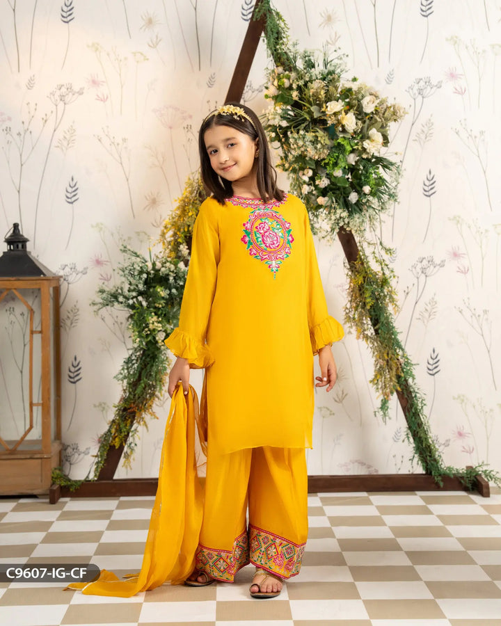 Kids 3 Piece Chiffon Suit | 9607-IG-CF - Sha Posh Textile