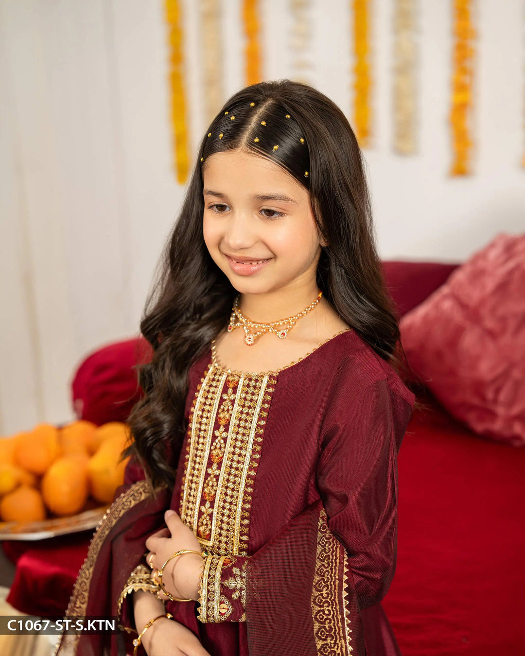 Kids 3 Piece Embroidered Suit | 1067-ST-S.KTN - Sha Posh Textile