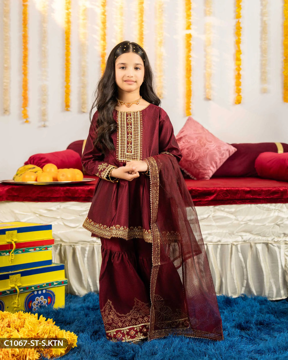 Kids 3 Piece Embroidered Suit | 1067-ST-S.KTN - Sha Posh Textile