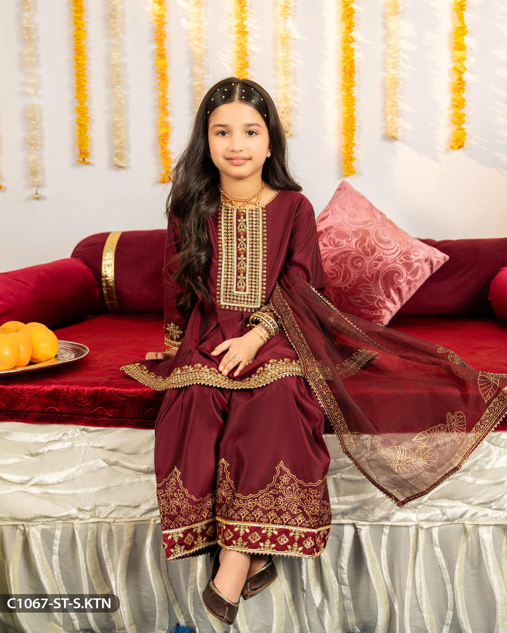 Kids 3 Piece Embroidered Suit | 1067-ST-S.KTN - Sha Posh Textile
