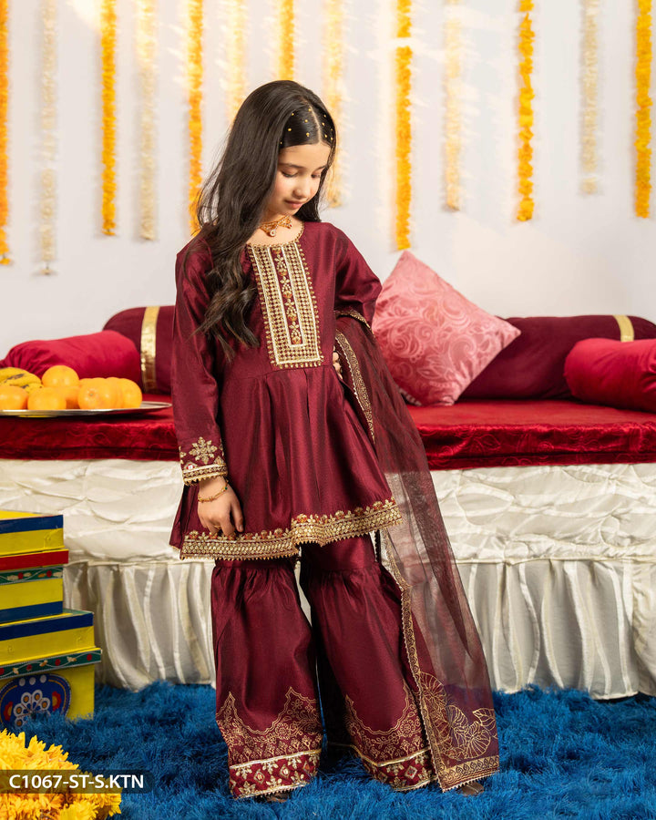 Kids 3 Piece Embroidered Suit | 1067-ST-S.KTN - Sha Posh Textile