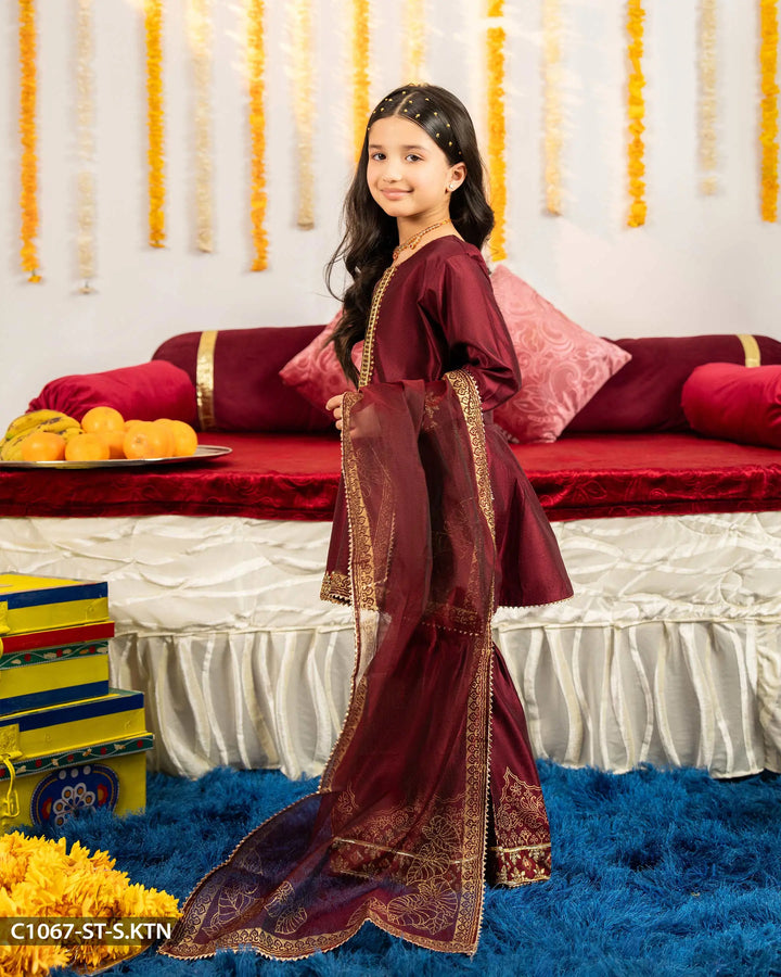 Kids 3 Piece Embroidered Suit | 1067-ST-S.KTN - Sha Posh Textile