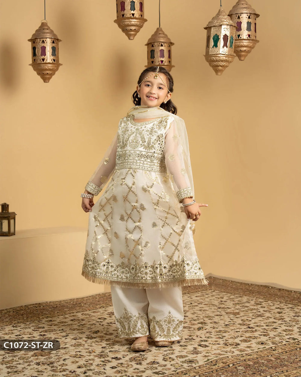 Kids 3 Piece Embroidered Suit | 1072-ST-ZR.BADLA - Sha Posh Textile