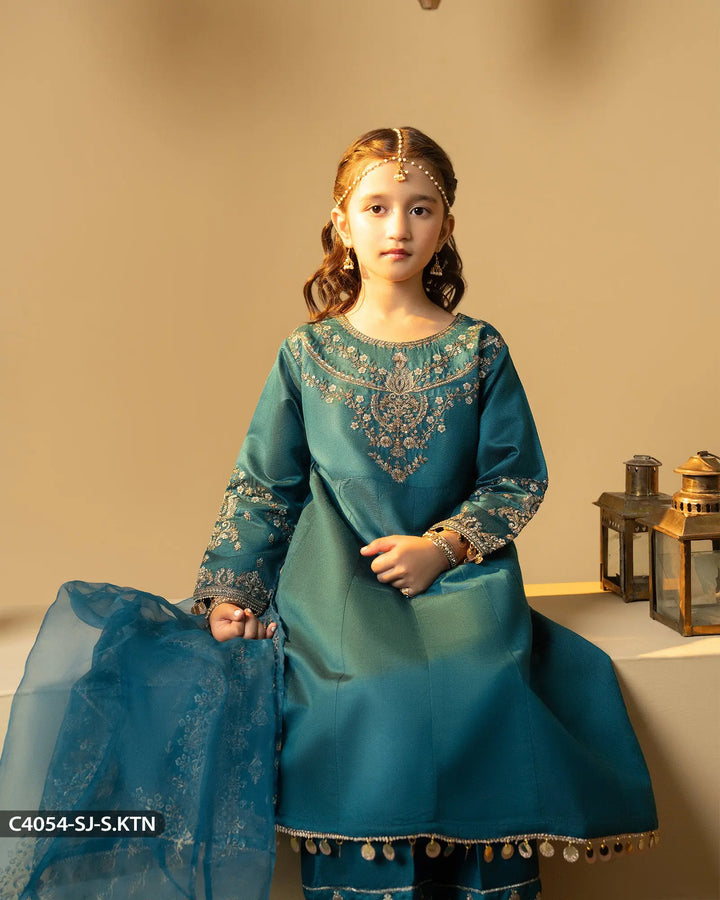 Kids 3 Piece Embroidered Suit | 4054-SJ-S.KTN - Sha Posh Textile