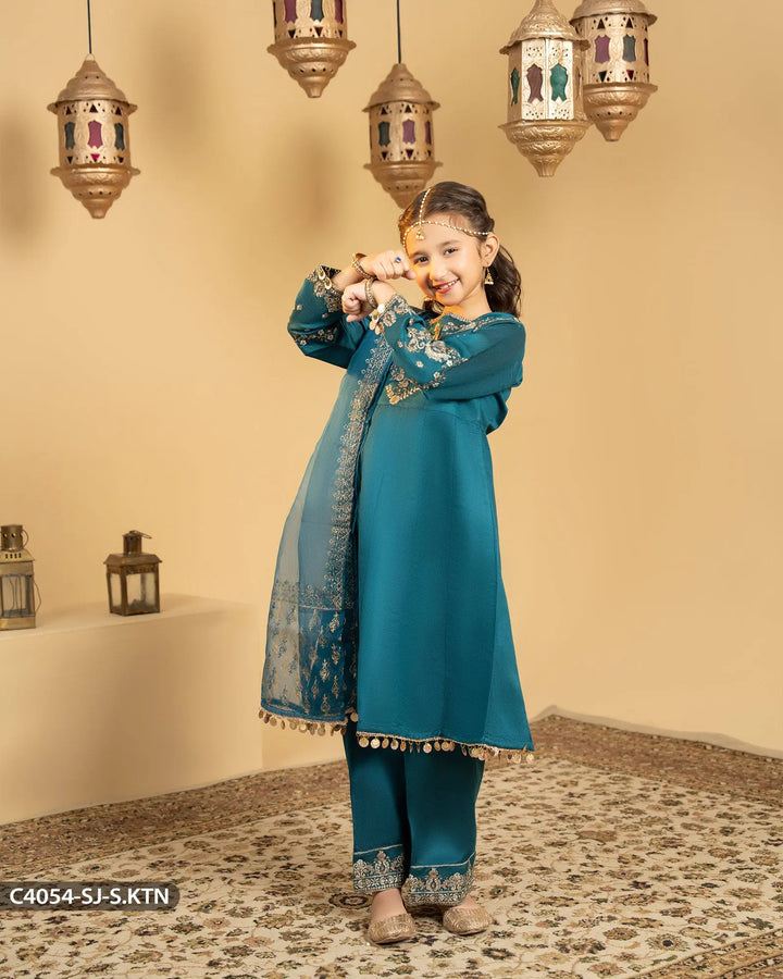 Kids 3 Piece Embroidered Suit | 4054-SJ-S.KTN - Sha Posh Textile