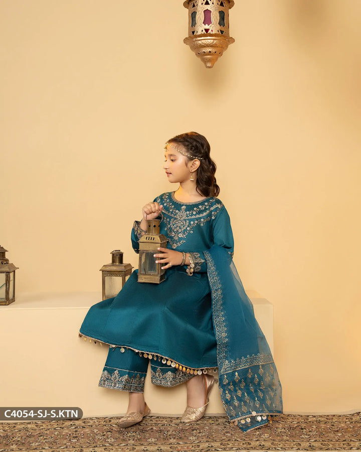 Kids 3 Piece Embroidered Suit | 4054-SJ-S.KTN - Sha Posh Textile