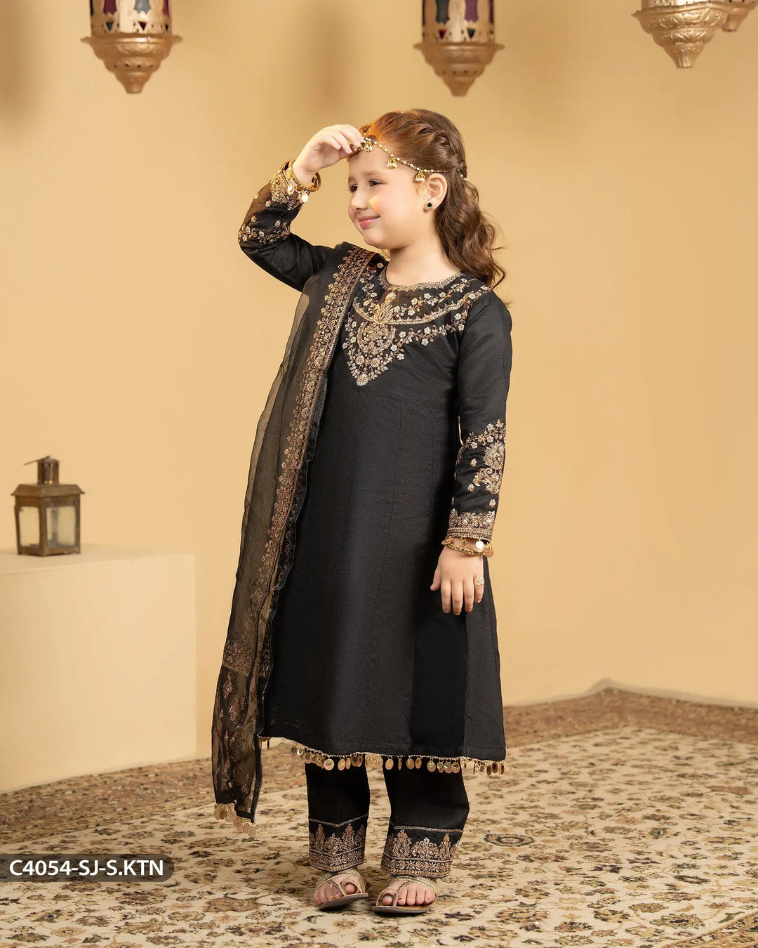 Kids 3 Piece Embroidered Suit | 4054-SJ-S.KTN - Sha Posh Textile