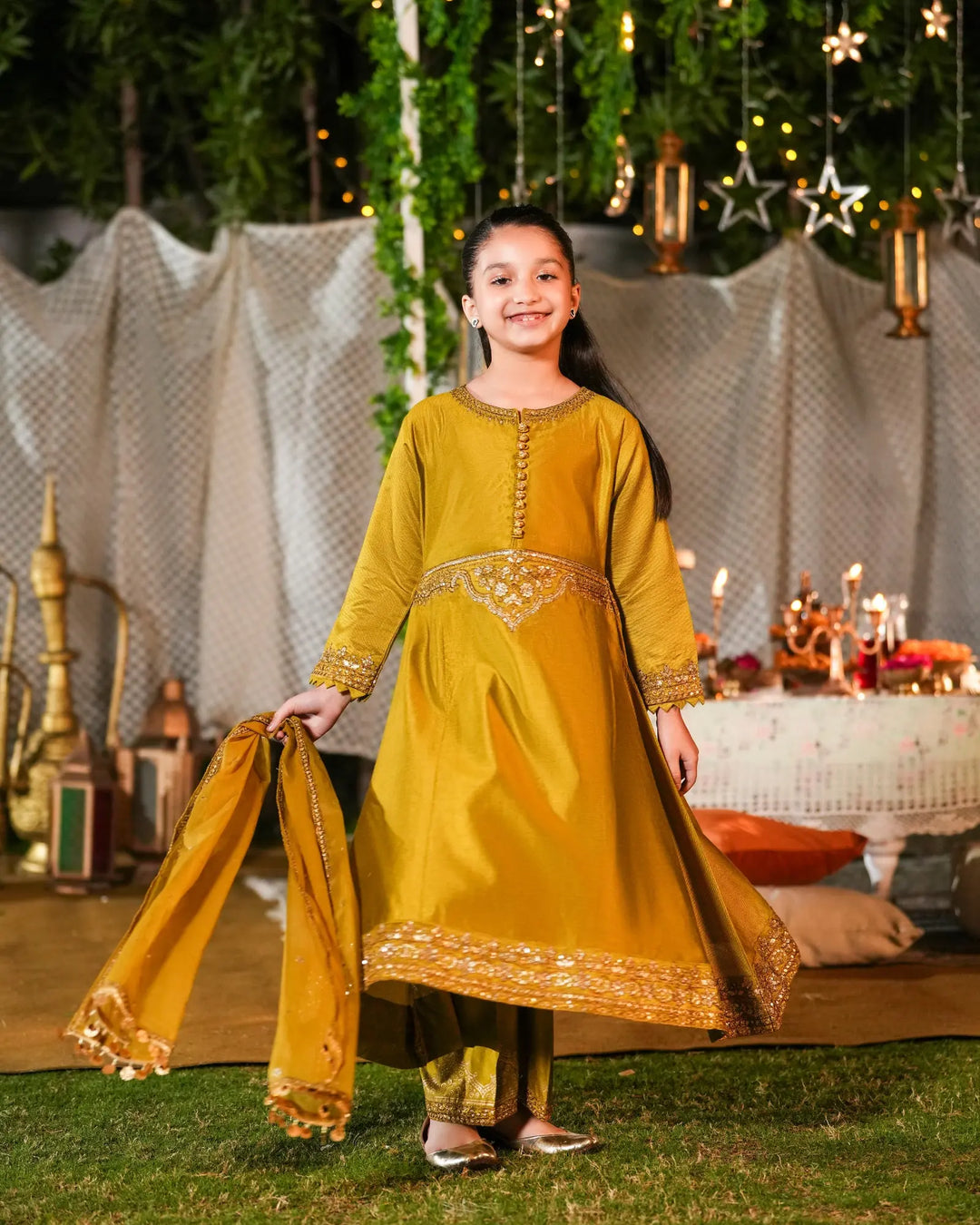 Kids 3-Piece Ready-to-Wear Chambray Katan Frock| 2270-AF-S.KTN Sha Posh Textile