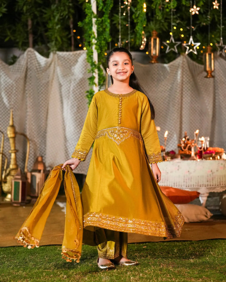 Kids 3-Piece Ready-to-Wear Chambray Katan Frock| 2270-AF-S.KTN Sha Posh Textile