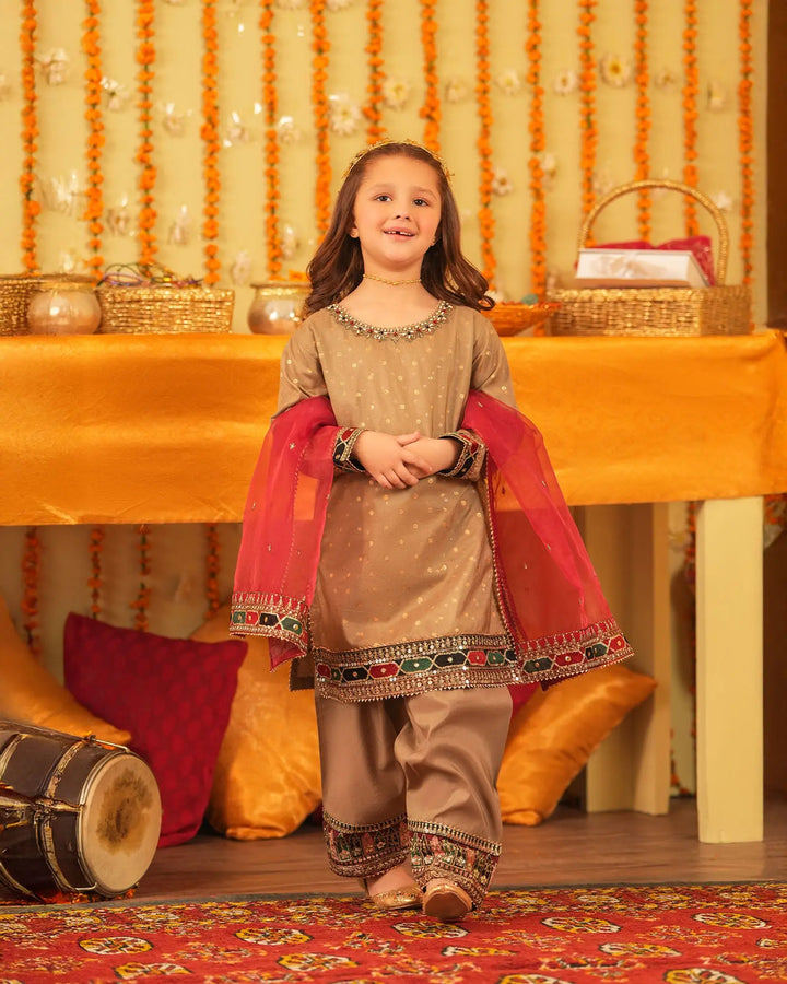 Kids 3 Piece Zari Badla Suit Stitched | 4080-SJ-B.BADLA Sha Posh Textile