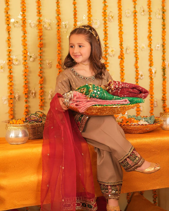 Kids 3 Piece Zari Badla Suit Stitched | 4080-SJ-B.BADLA Sha Posh Textile