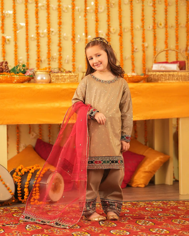 Kids 3 Piece Zari Badla Suit Stitched | 4080-SJ-B.BADLA Sha Posh Textile