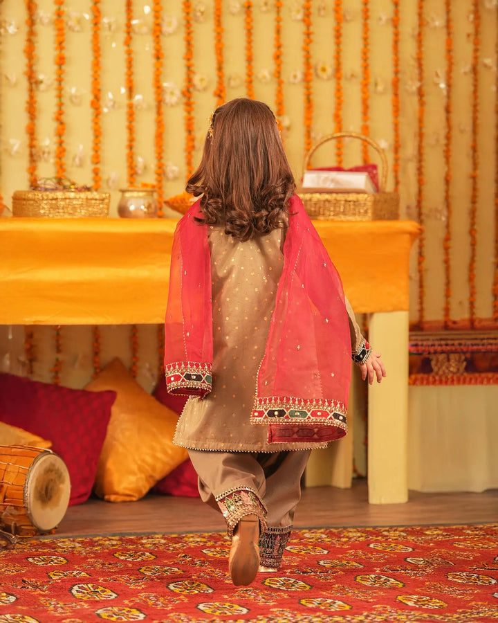 Kids 3 Piece Zari Badla Suit Stitched | 4080-SJ-B.BADLA Sha Posh Textile