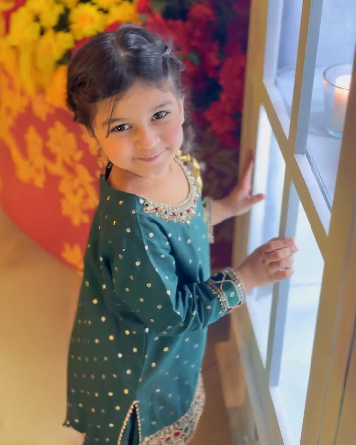 Kids 3 Piece Zari Badla Suit Stitched | 4080-SJ-B.BADLA Sha Posh Textile