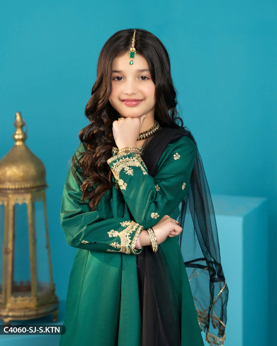 Kids Chambray Katan Embroidered Frock | 4060-SJ-S.KTN - Sha Posh Textile