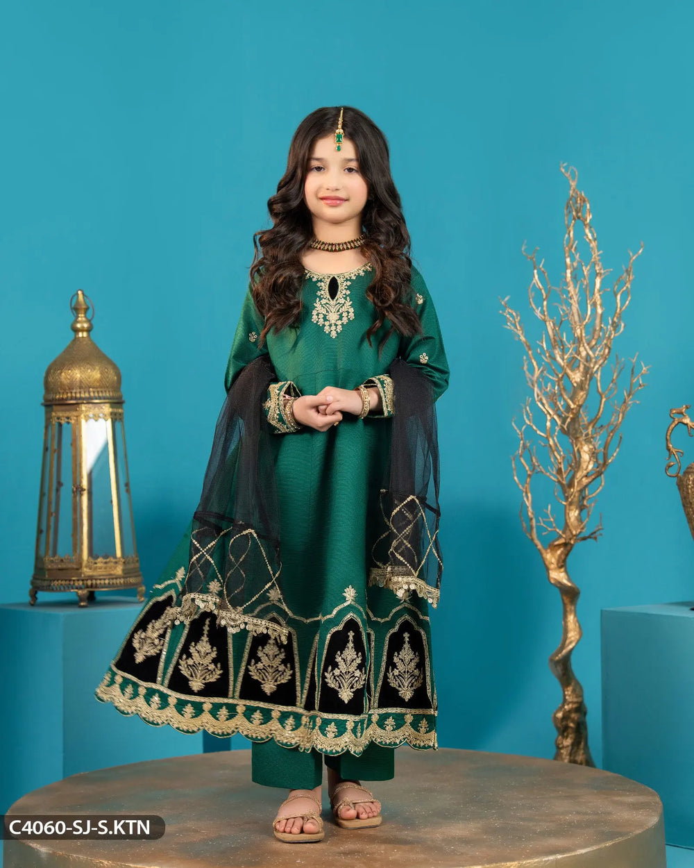 Kids Chambray Katan Embroidered Frock | 4060-SJ-S.KTN - Sha Posh Textile