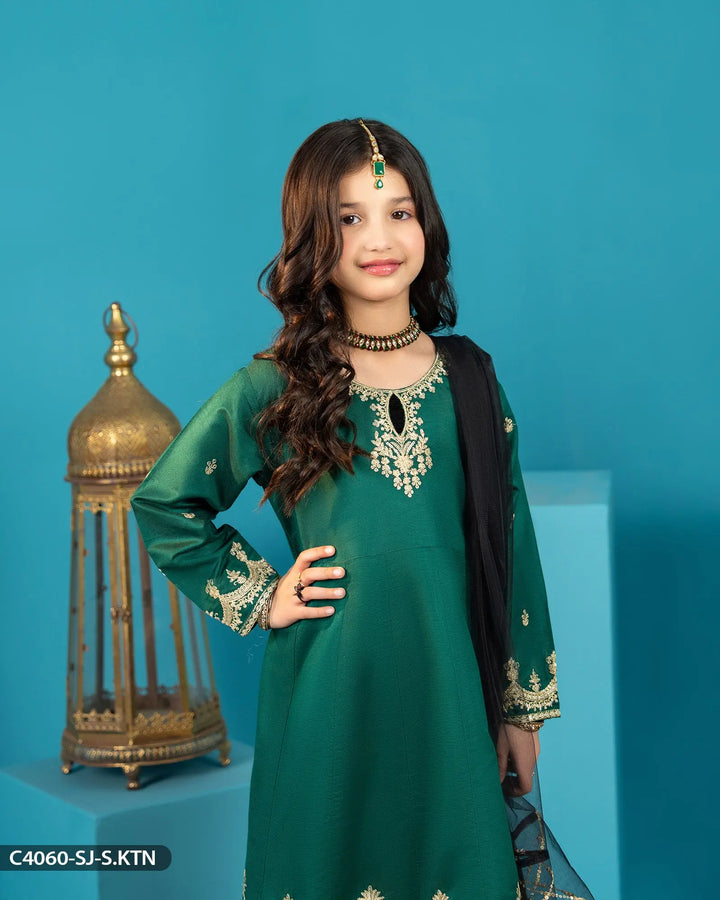 Kids Chambray Katan Embroidered Frock | 4060-SJ-S.KTN - Sha Posh Textile