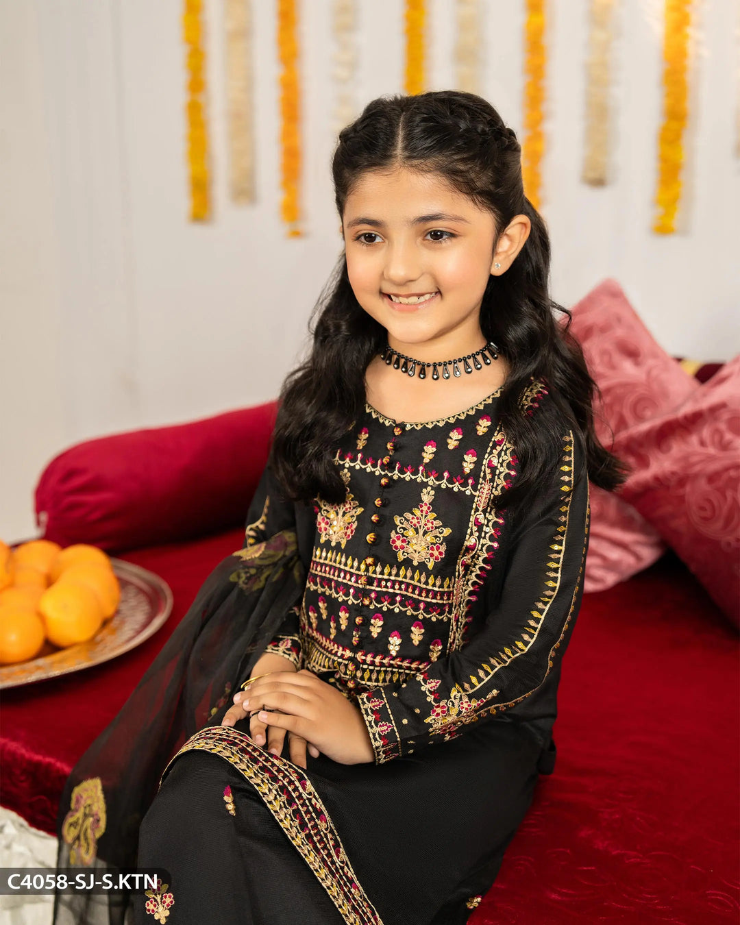 Kids Chambray Katan Embroidered Suit | 4058-SJ-S.KTN - Sha Posh Textile