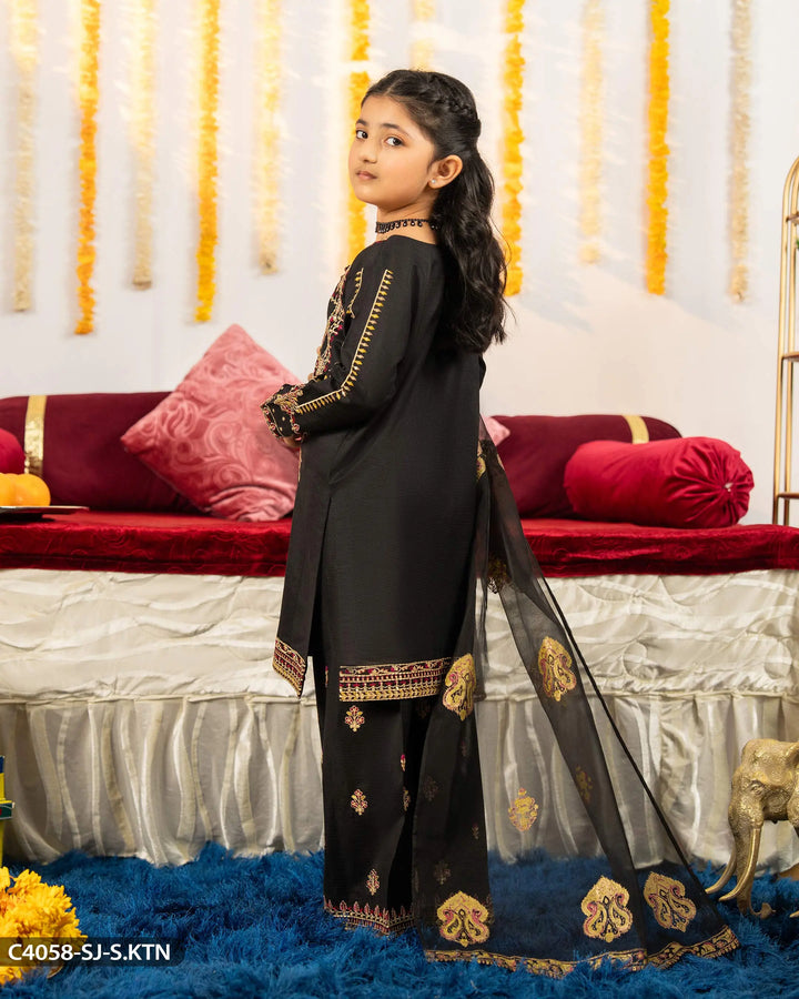 Kids Chambray Katan Embroidered Suit | 4058-SJ-S.KTN - Sha Posh Textile