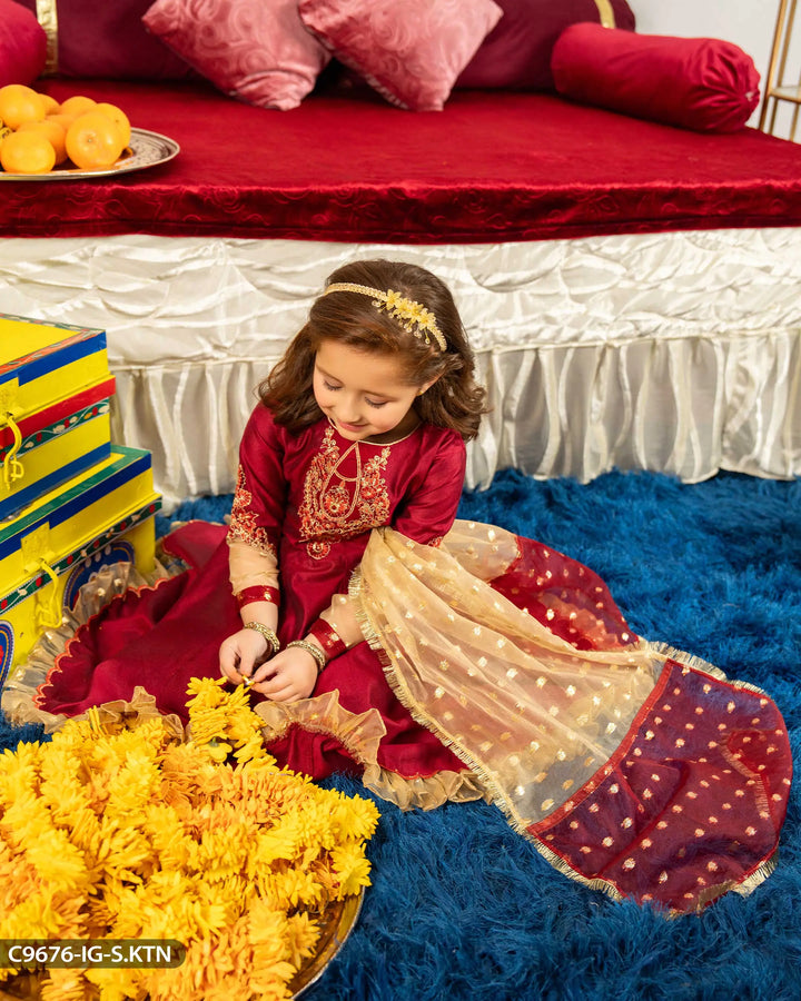 Kids Chambray Katan Embroidered Suit | 9676-IG-S.KTN Sha Posh Textile