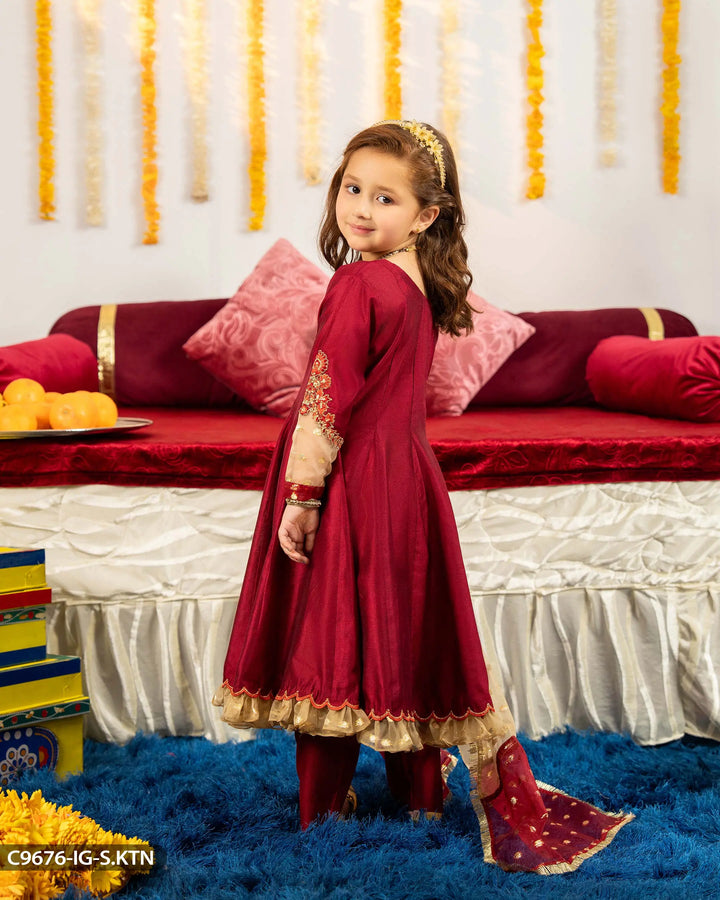 Kids Chambray Katan Embroidered Suit | 9676-IG-S.KTN Sha Posh Textile