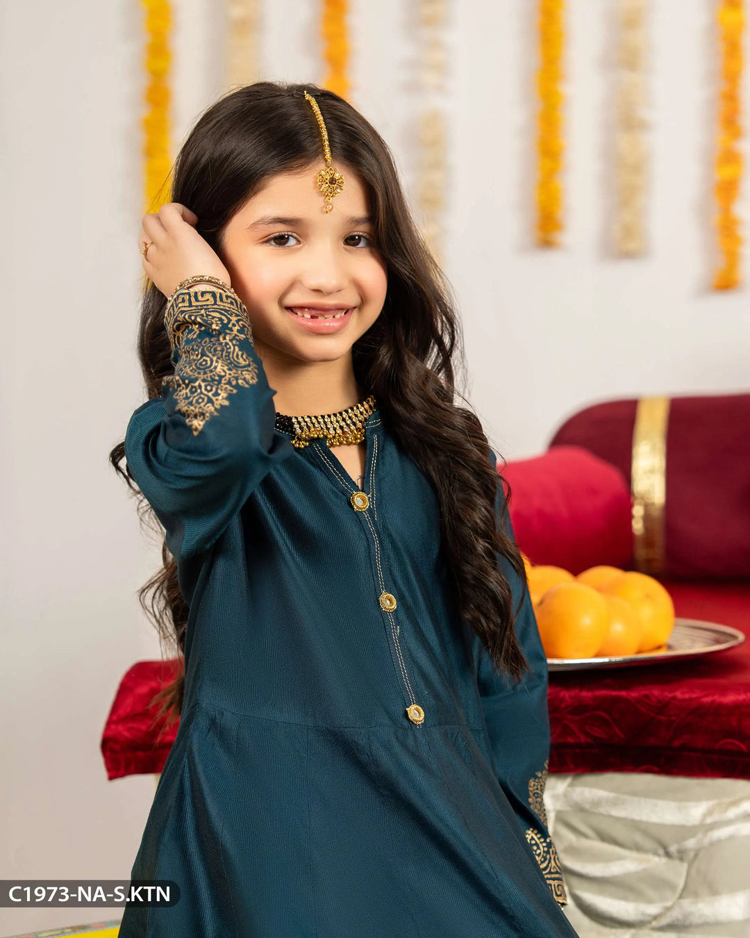 Kids Chambray Katan Frock | 1973-NA-S.KTN Sha Posh Textile