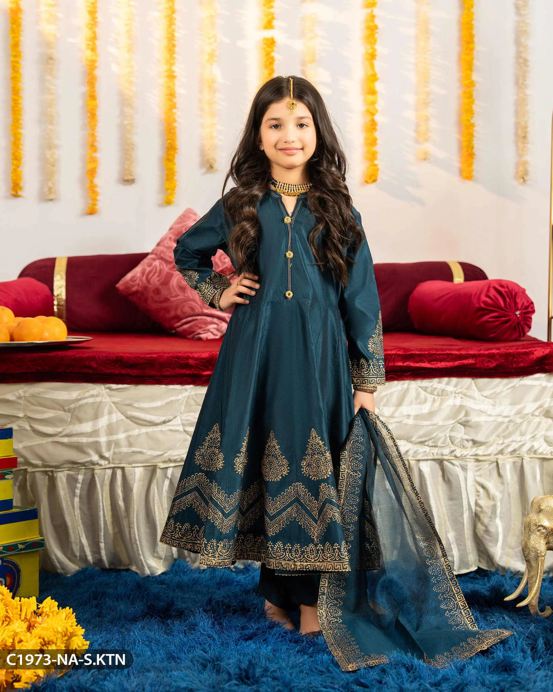 Kids Chambray Katan Frock | 1973-NA-S.KTN Sha Posh Textile