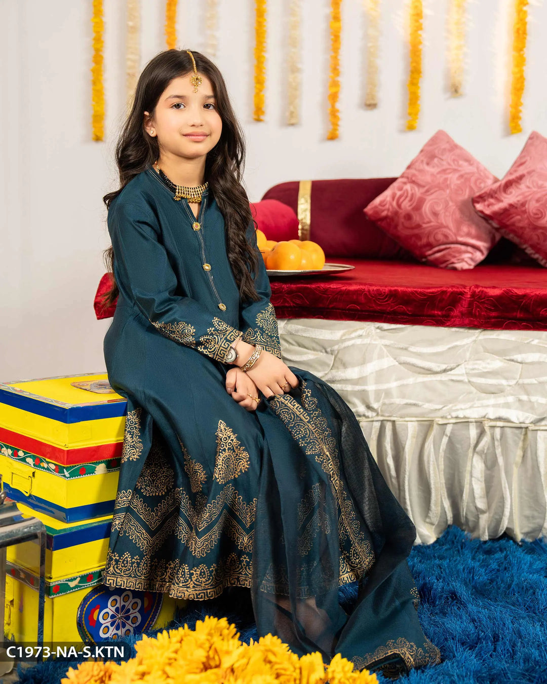 Kids Chambray Katan Frock | 1973-NA-S.KTN Sha Posh Textile