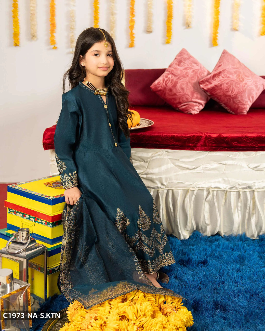 Kids Chambray Katan Frock | 1973-NA-S.KTN Sha Posh Textile