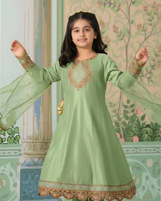 Kids Chambray Katan Frock | 4114 Sha Posh Textile