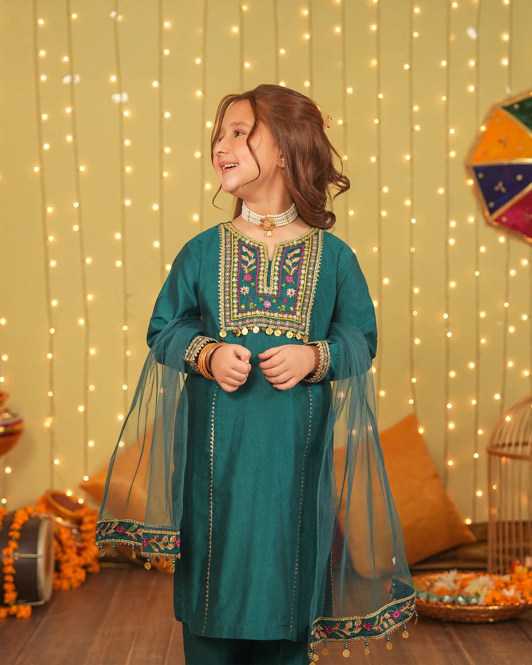Kids 3 Piece Chambray Katan Suit Stitched | 1305-NA-S.KTN - Sha Posh Textile