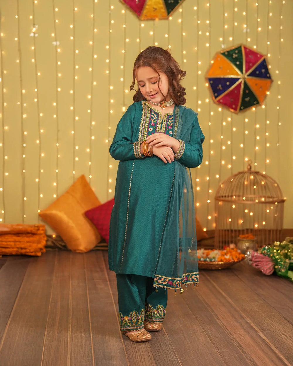 Kids 3 Piece Chambray Katan Suit Stitched | 1305-NA-S.KTN - Sha Posh Textile