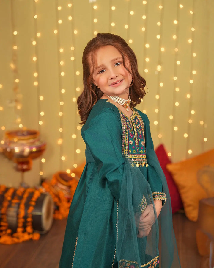 Kids 3 Piece Chambray Katan Suit Stitched | 1305-NA-S.KTN - Sha Posh Textile