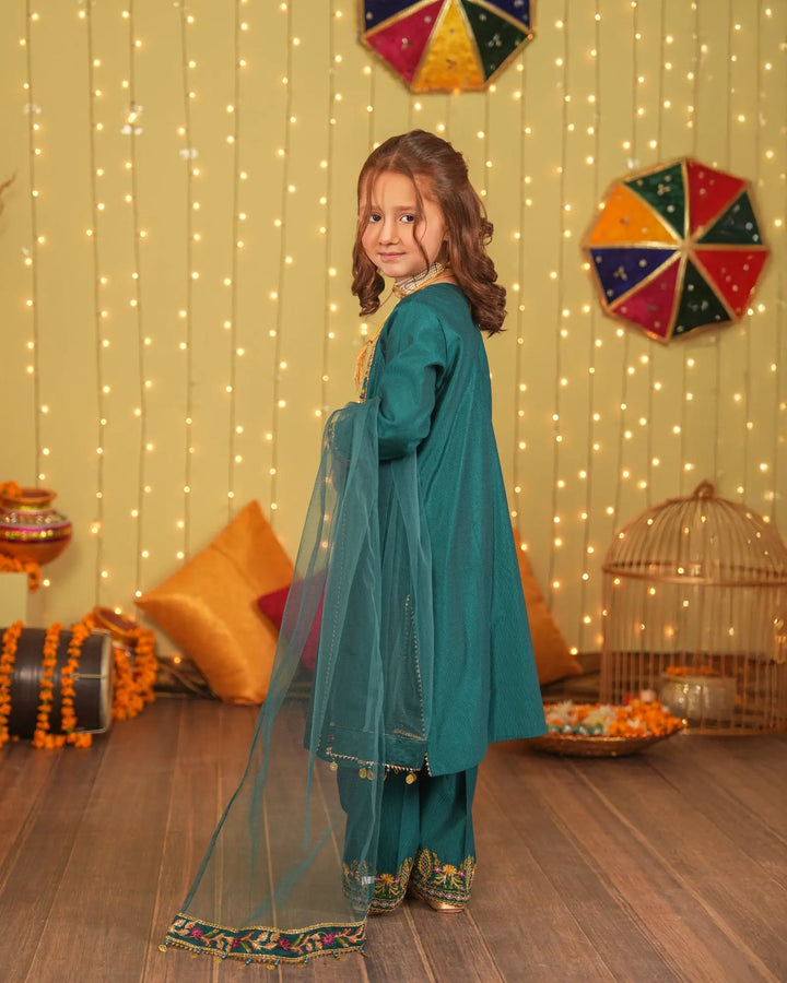 Kids 3 Piece Chambray Katan Suit Stitched | 1305-NA-S.KTN - Sha Posh Textile