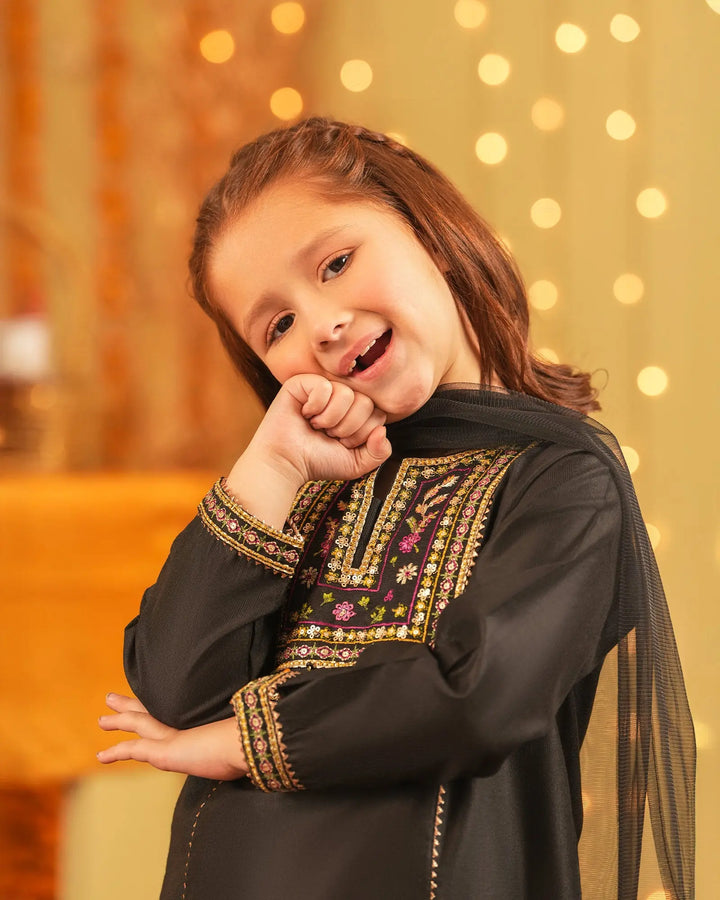 Kids 3 Piece Chambray Katan Suit Stitched | 1305-NA-S.KTN - Sha Posh Textile