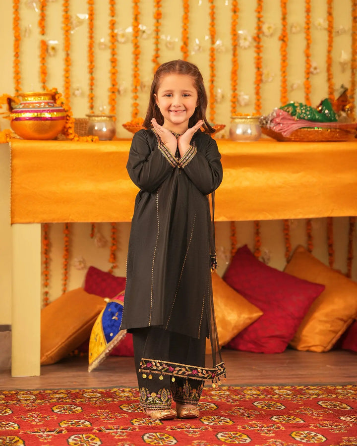 Kids 3 Piece Chambray Katan Suit Stitched | 1305-NA-S.KTN - Sha Posh Textile