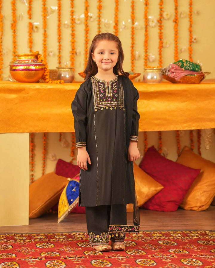 Kids 3 Piece Chambray Katan Suit Stitched | 1305-NA-S.KTN - Sha Posh Textile